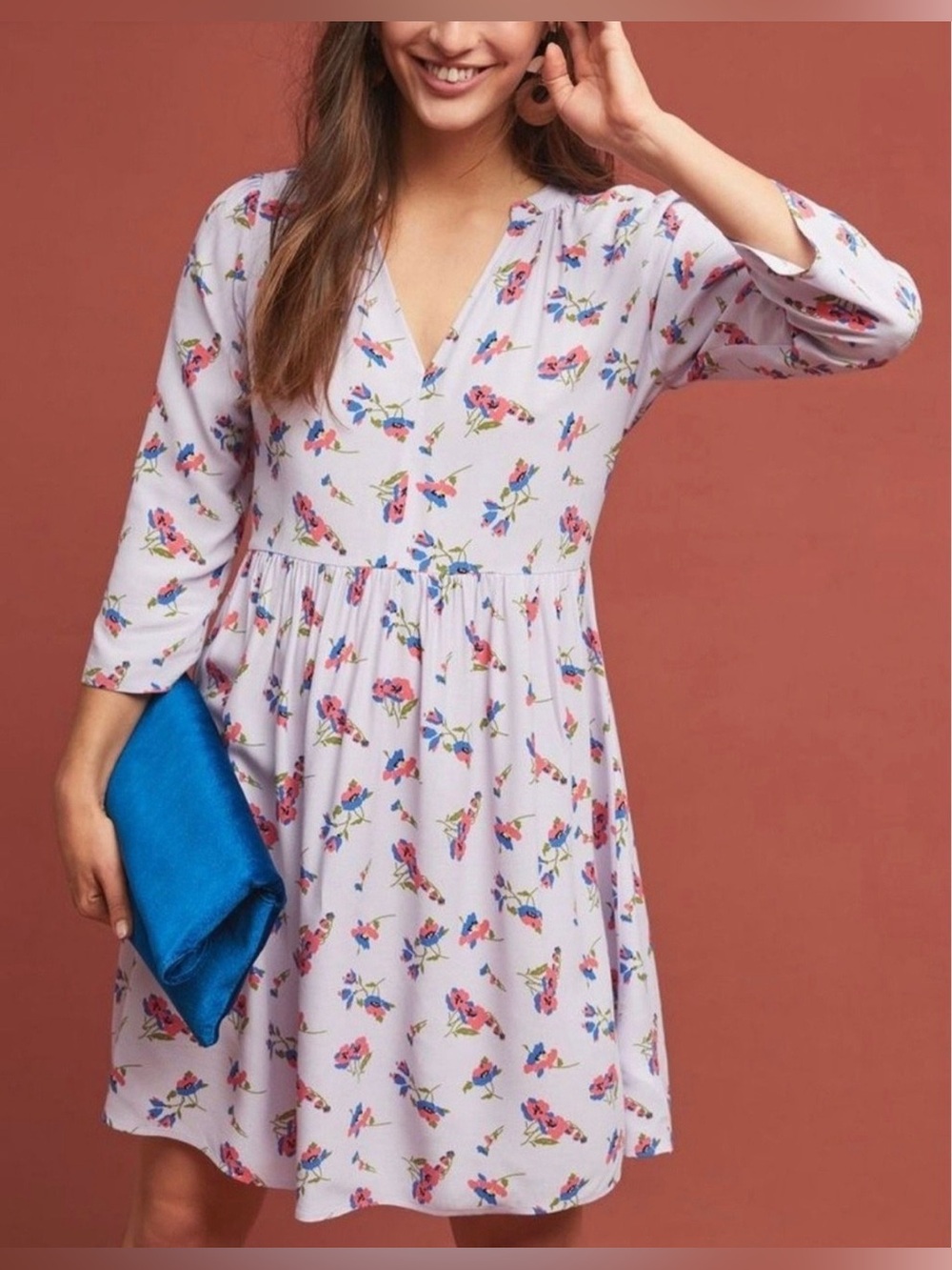 Maeve lavender Floral V-Neck Midi Dress
